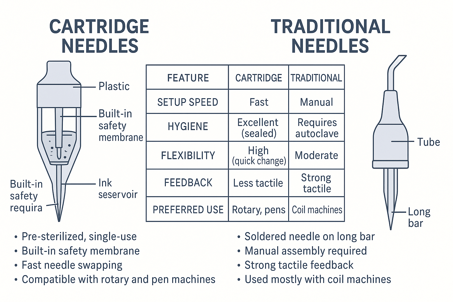 Tattoo needles configurations